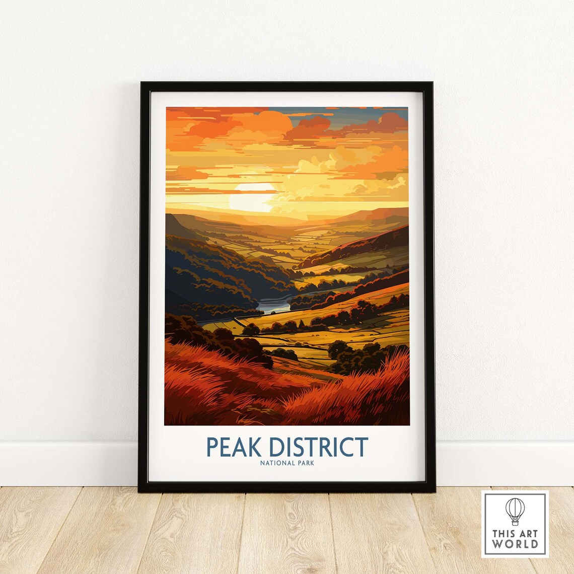 Peak District National Park Golden Sunset Hills Landscape Poster