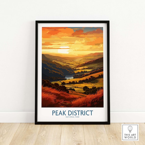 Peak District National Park Golden Sunset Hills Landscape Poster