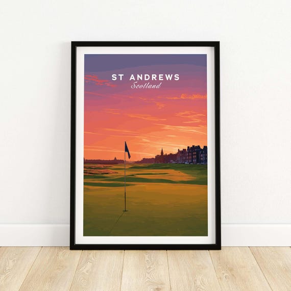 St Andrews Wall Art Scotland Golf Poster Scottish Links Home Decor Vintage Style Course Print