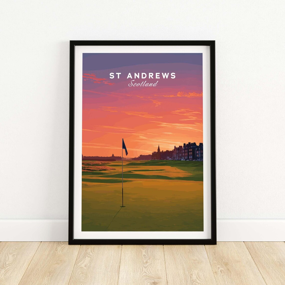 St Andrews Scotland Golf Course Sunset Flagstick Silhouette Sports Poster