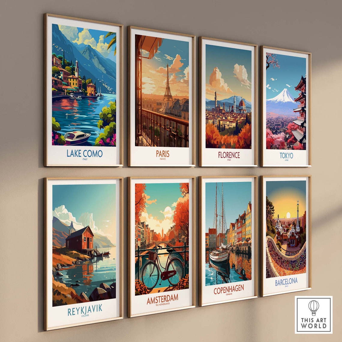 Lake Como Italy Boats Waterfront Village Mountains Sunset Poster - Image 3