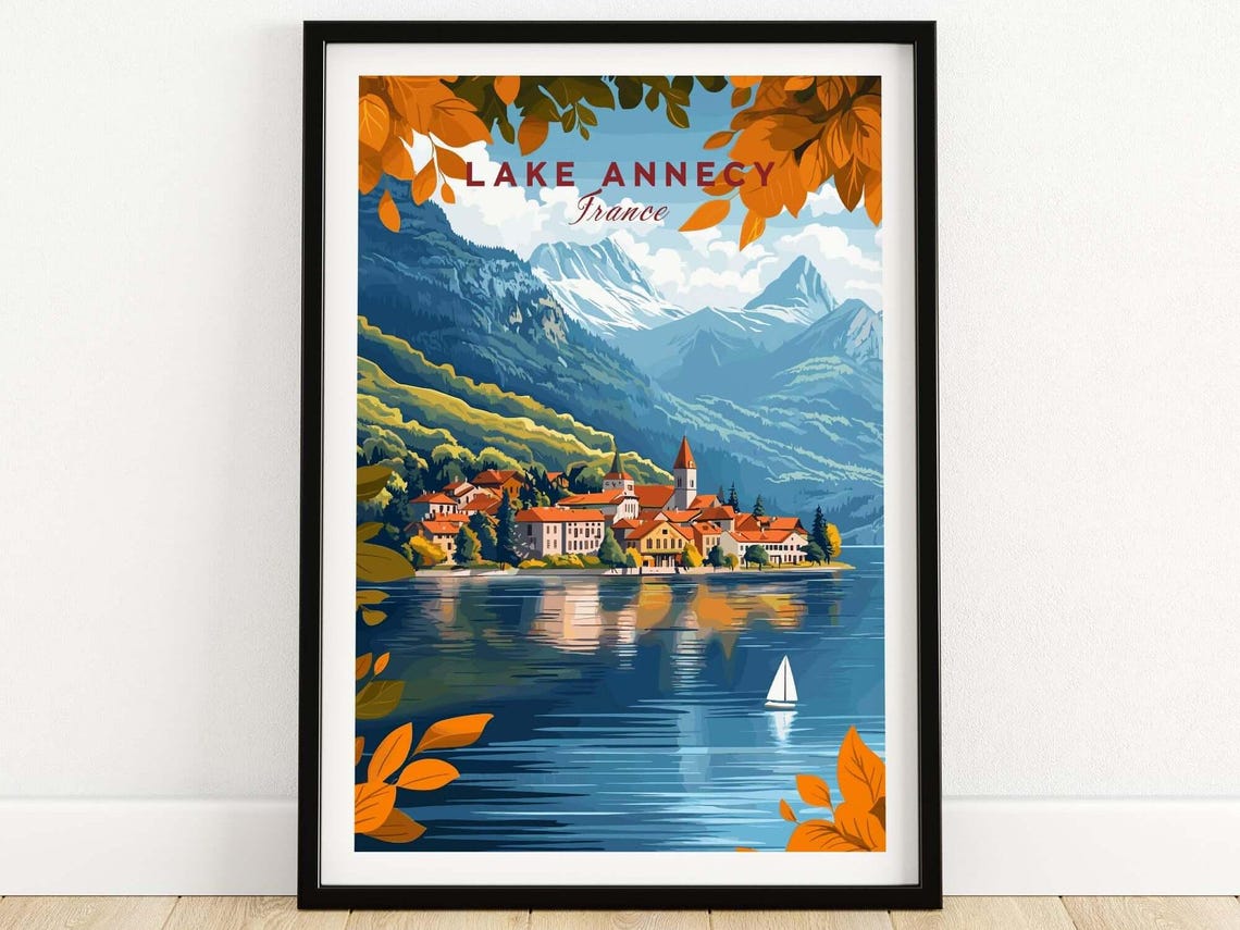 Lake Annecy Travel Print France Lake Annecy Art Print Travel Print Home Dcor Poster Gift Illustration Artwork