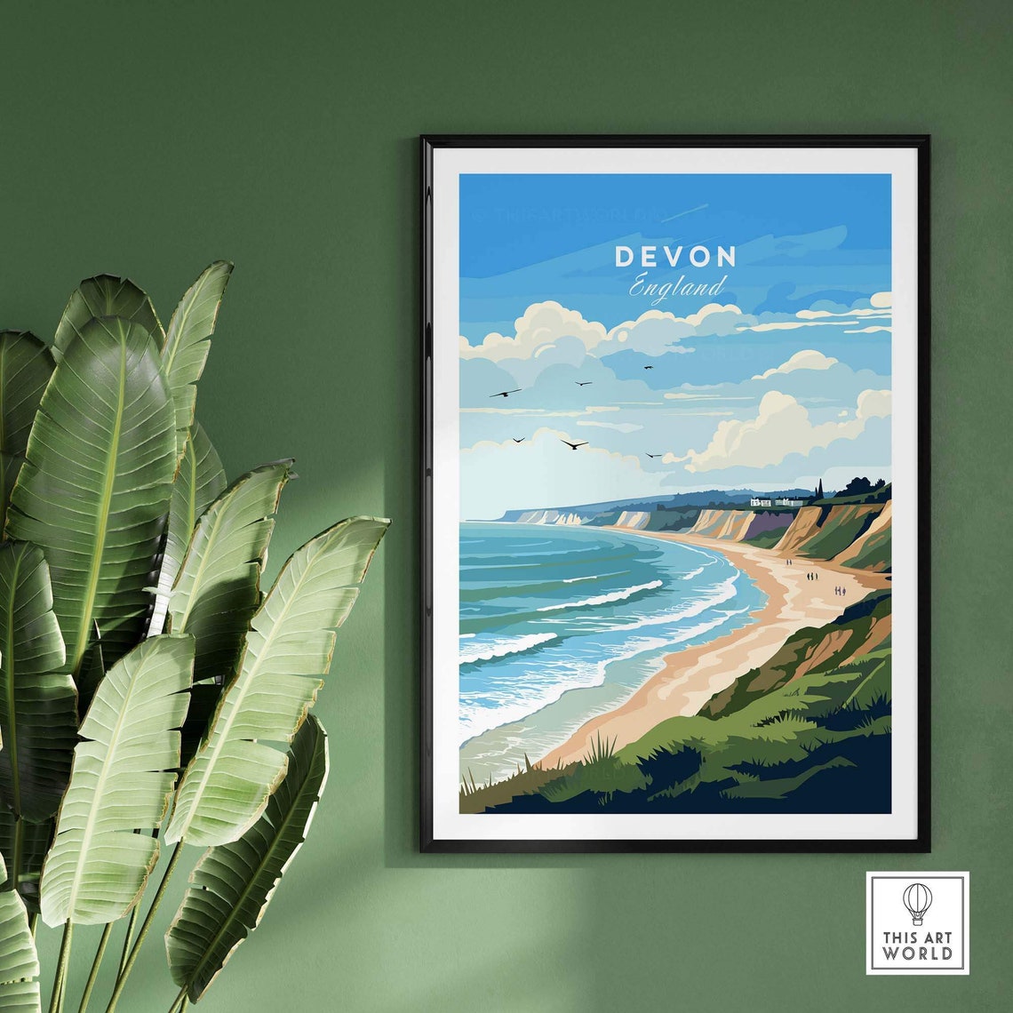 Devon England Golden Sandy Beach Coastal Cliff Waves Scenic Poster - Image 2