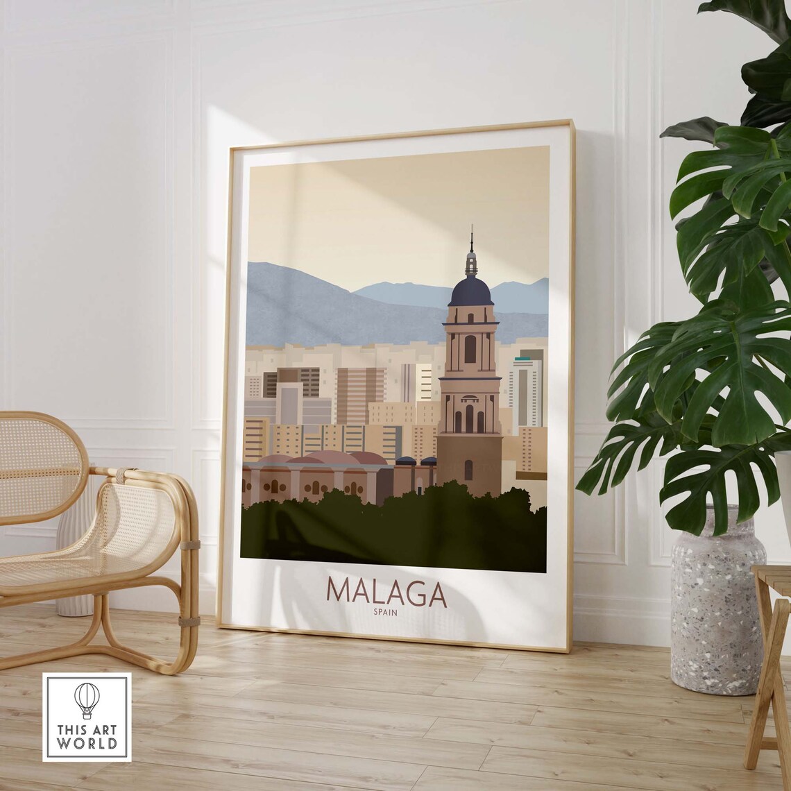 Malaga Spain Andalusian Cathedral Tower City Skyline Travel Poster - Image 3