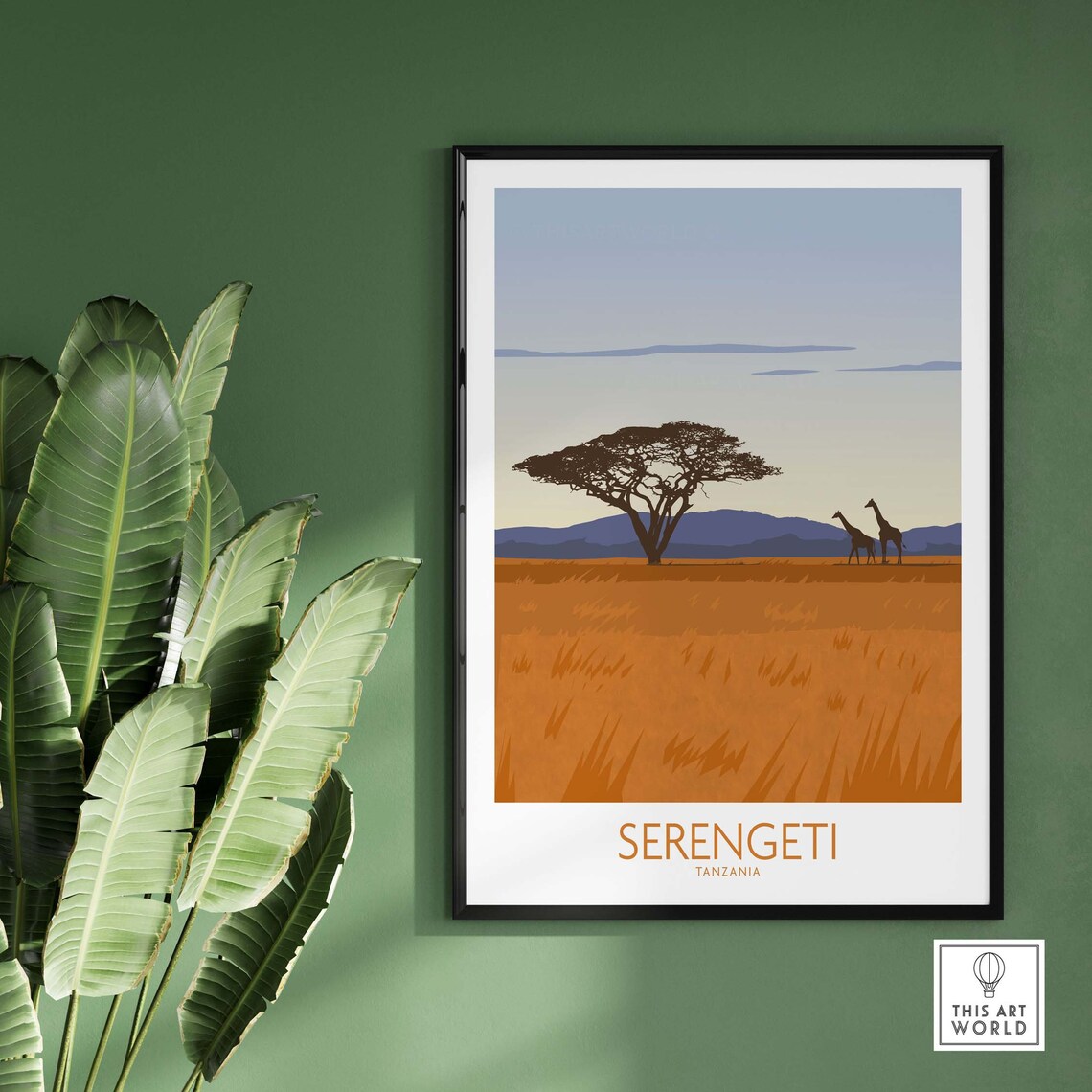 Serengeti Tanzania Acacia Tree and Giraffes Savanna Travel Poster - Image 2