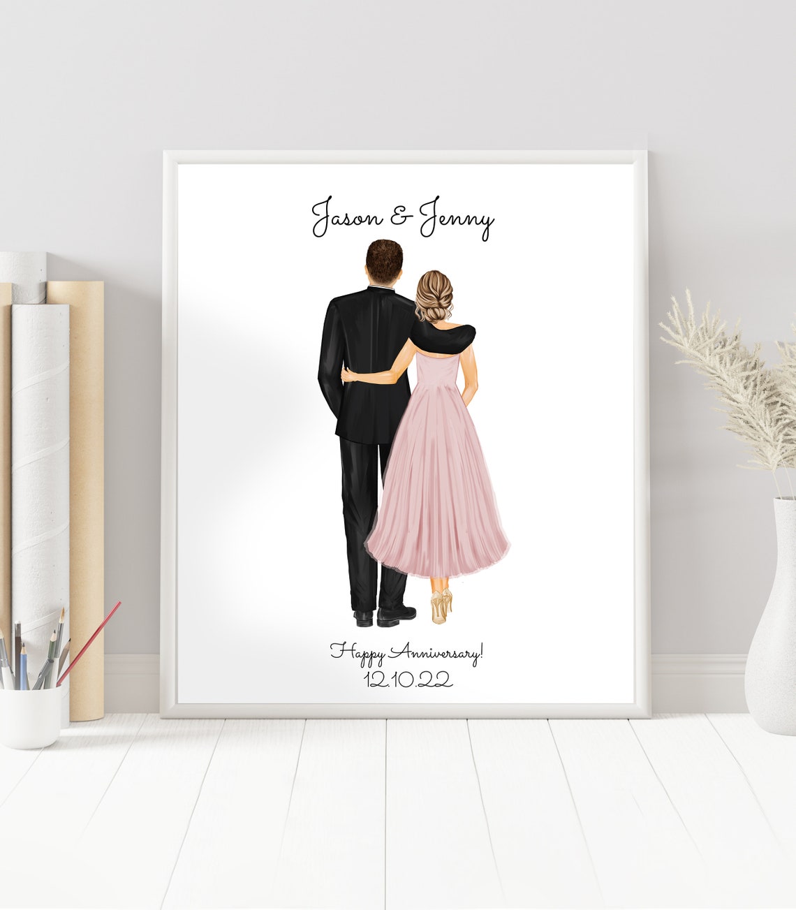 Personalized Couple Portrait With Names and Wedding Date Poster - Image 2