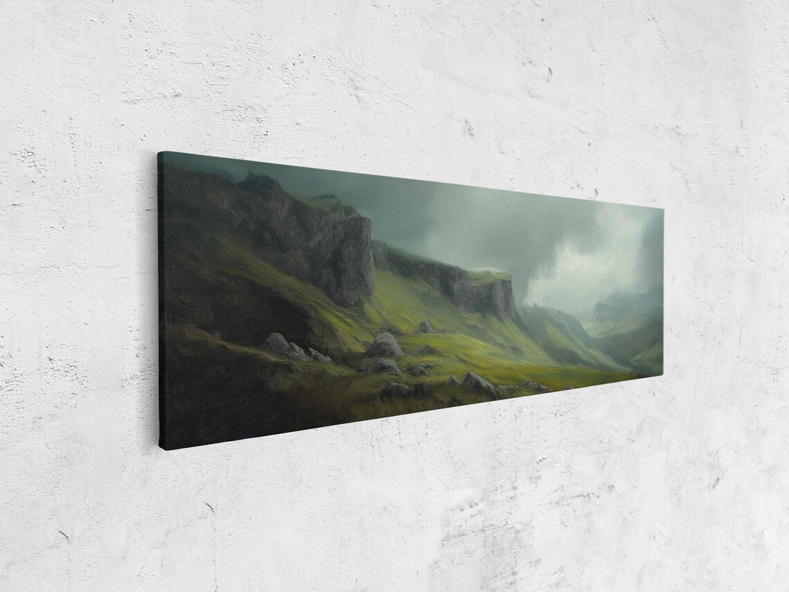 Scottish Highlands Cliffs Wall Art Print Moody Overcast Sky Rich Greens And Grays - Image 4