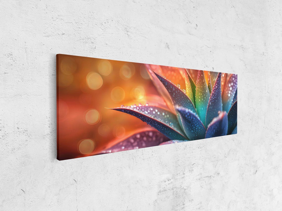 Dew-Kissed Agave Leaves In Sunset Light Panoramic Botanical Poster - Image 4