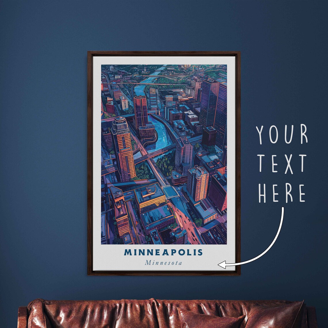 Minneapolis Minnesota Night City Lights Aerial Travel Poster