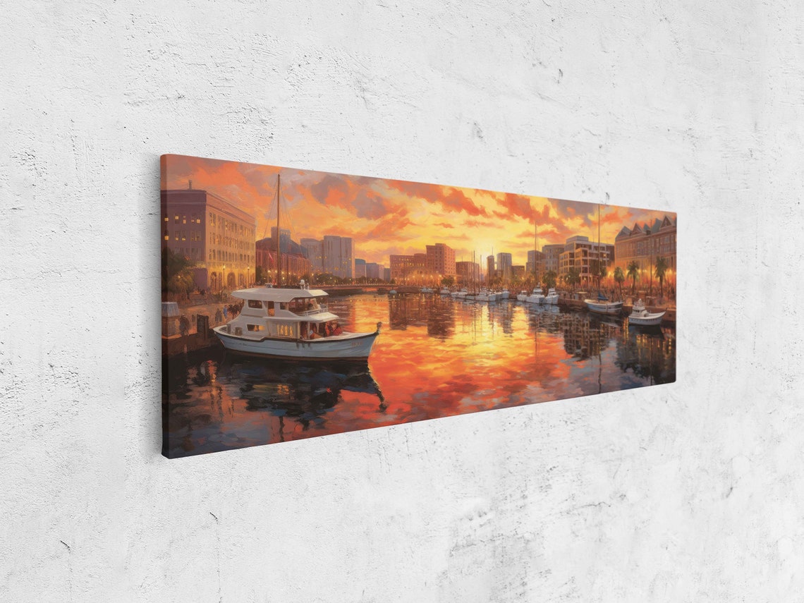 Waterfront Boat Harbor Sunset Glow Marina Cityscape Travel Poster - Image 4