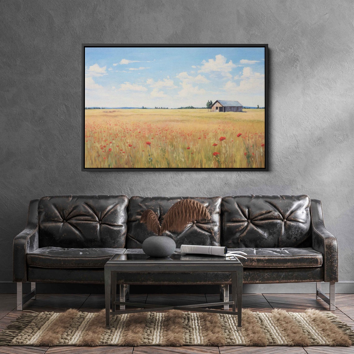 Rustic Farm Vintage Painting Framed Print Ready To Hang Farmhouse Decor - Image 2