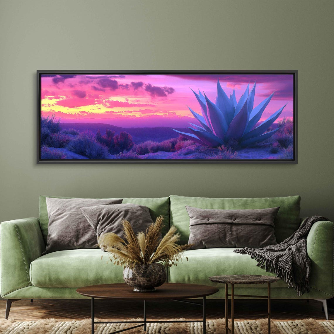 Agave Plant at Dusk Beneath Vibrant Pink Purple Desert Sky Poster