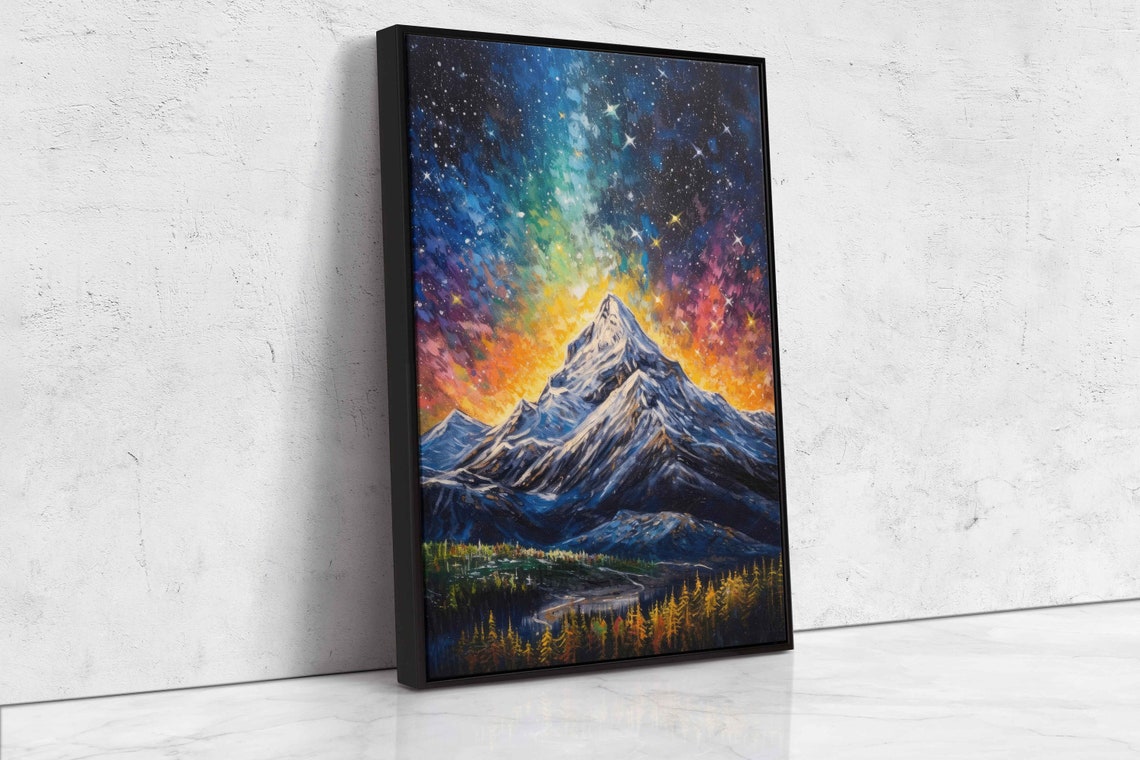 Snowy Mountain Peak Starry Night Sky Milky Way Colorful Cosmos Poster - Image 4
