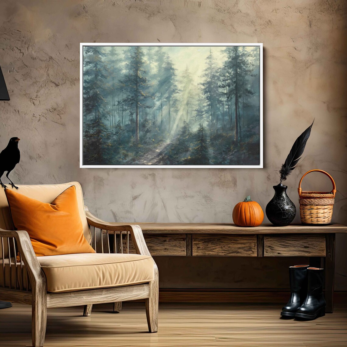Sun Shining Through Dense Forest On Misty Morning Wall Art Print Nature Poster Gift For Hiker Ready To Hang - Image 2