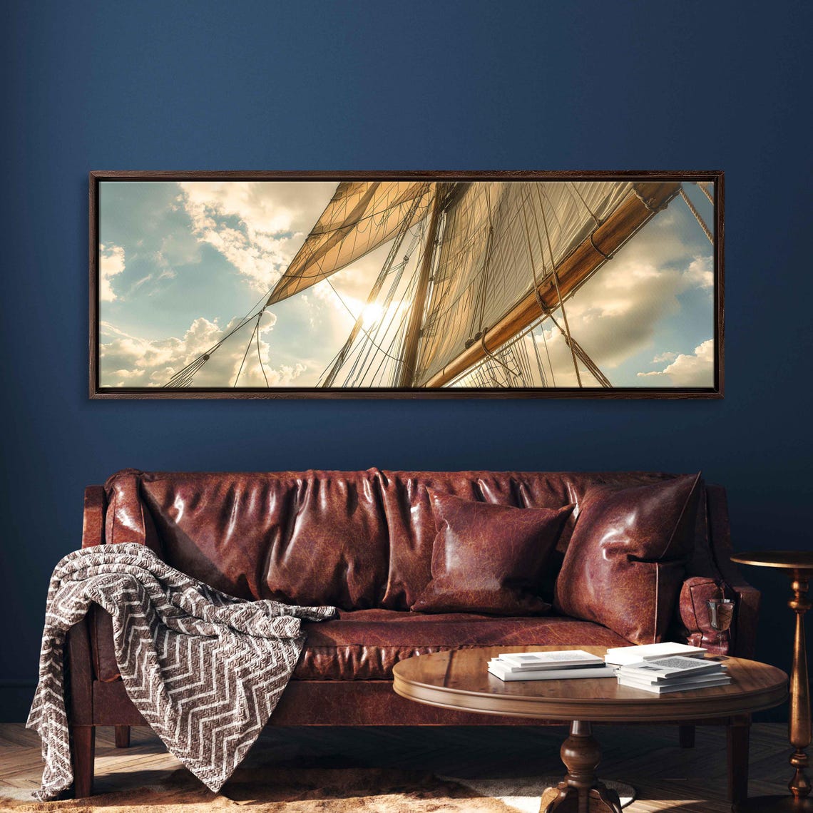 Sun Through Tall Ship Sails Rigging Warm Sky Panoramic Poster - Image 3