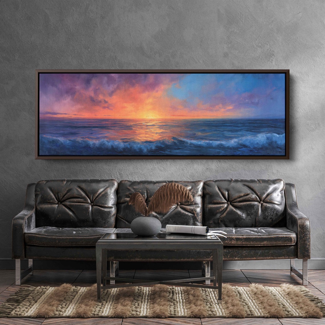 Vibrant Ocean Sunset Panoramic Pink Orange Sky Rolling Waves Poster - Image 3