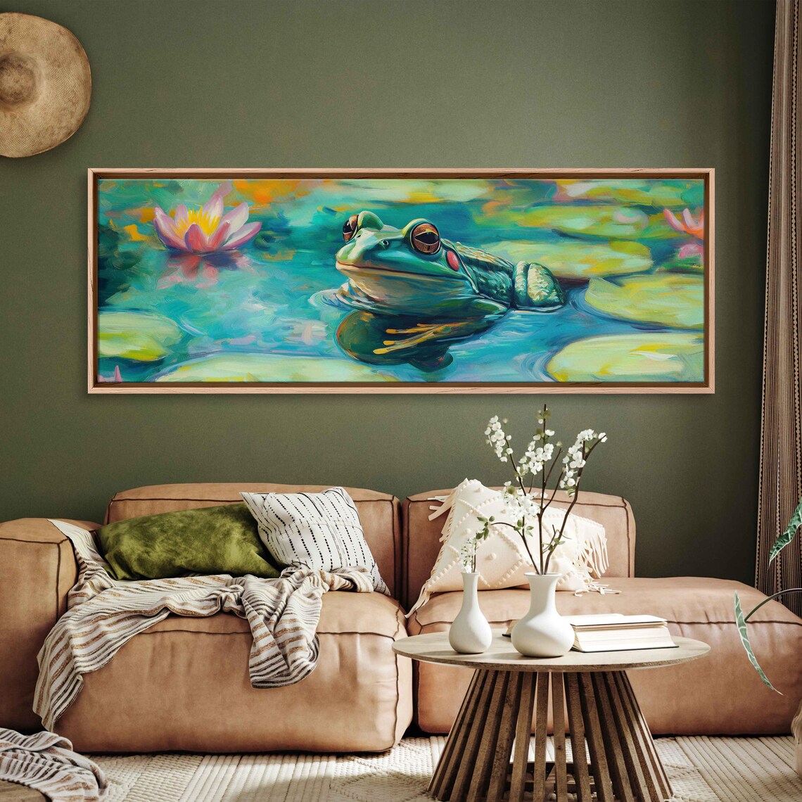 Frog on a Lily Pad in Pond, Nature Wall Art Print