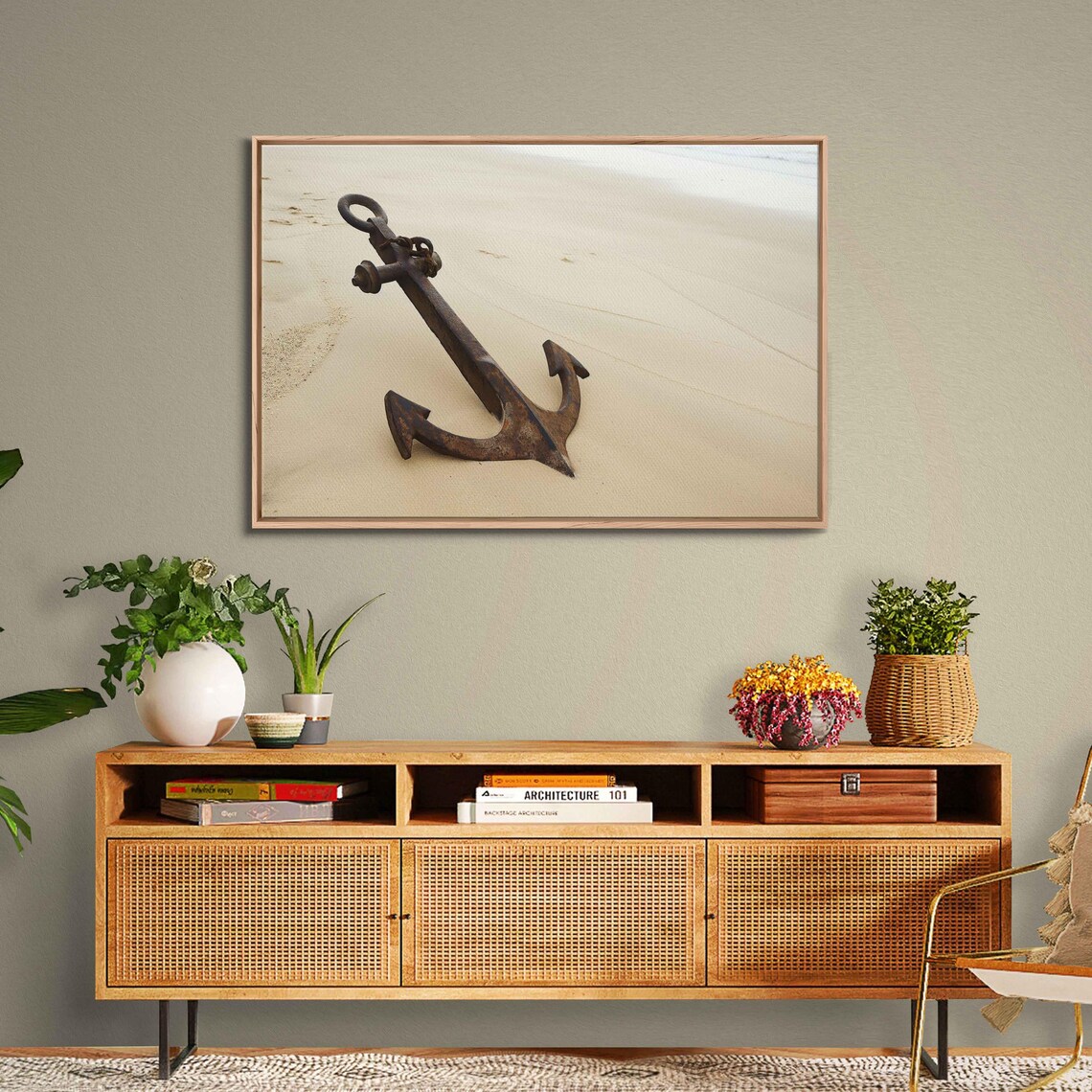 Rusty Vintage Anchor Resting On Pale Sandy Beach Coastal Wall Art Poster