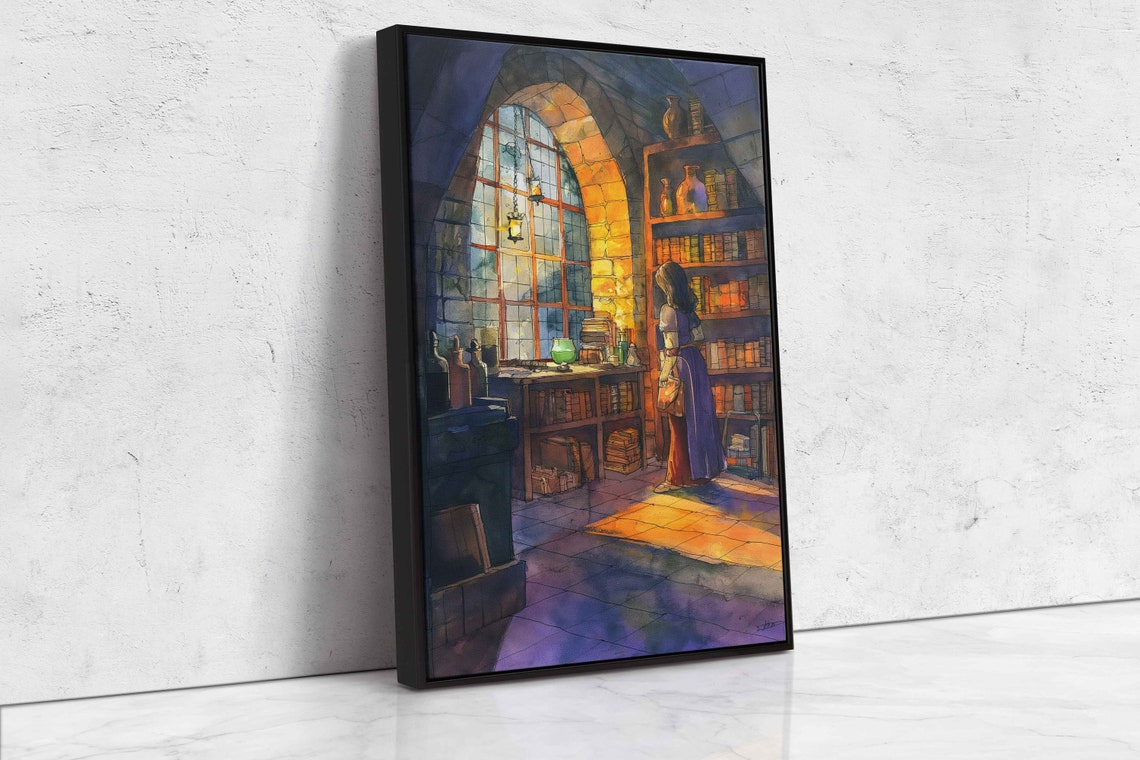 Sunlit Medieval Library Stone Arch Window Bookshelves Poster - Image 4