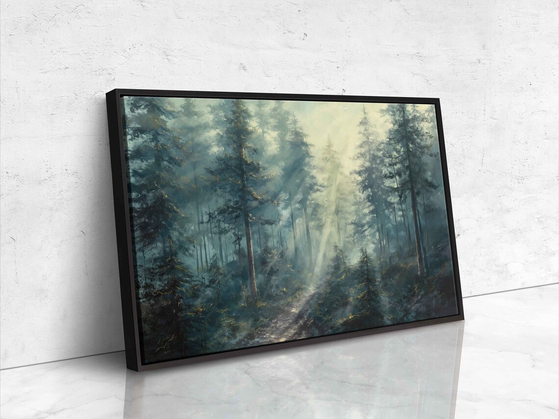 Sun Shining Through Dense Forest On Misty Morning Wall Art Print Nature Poster Gift For Hiker Ready To Hang - Image 4
