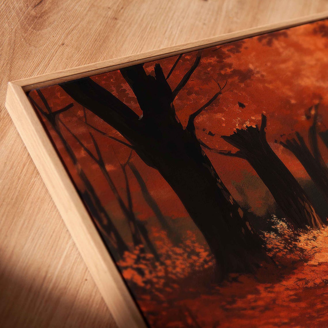 Rustic Painting Of A Red Autumn Forest Path At Golden Dusk Poster - Image 2