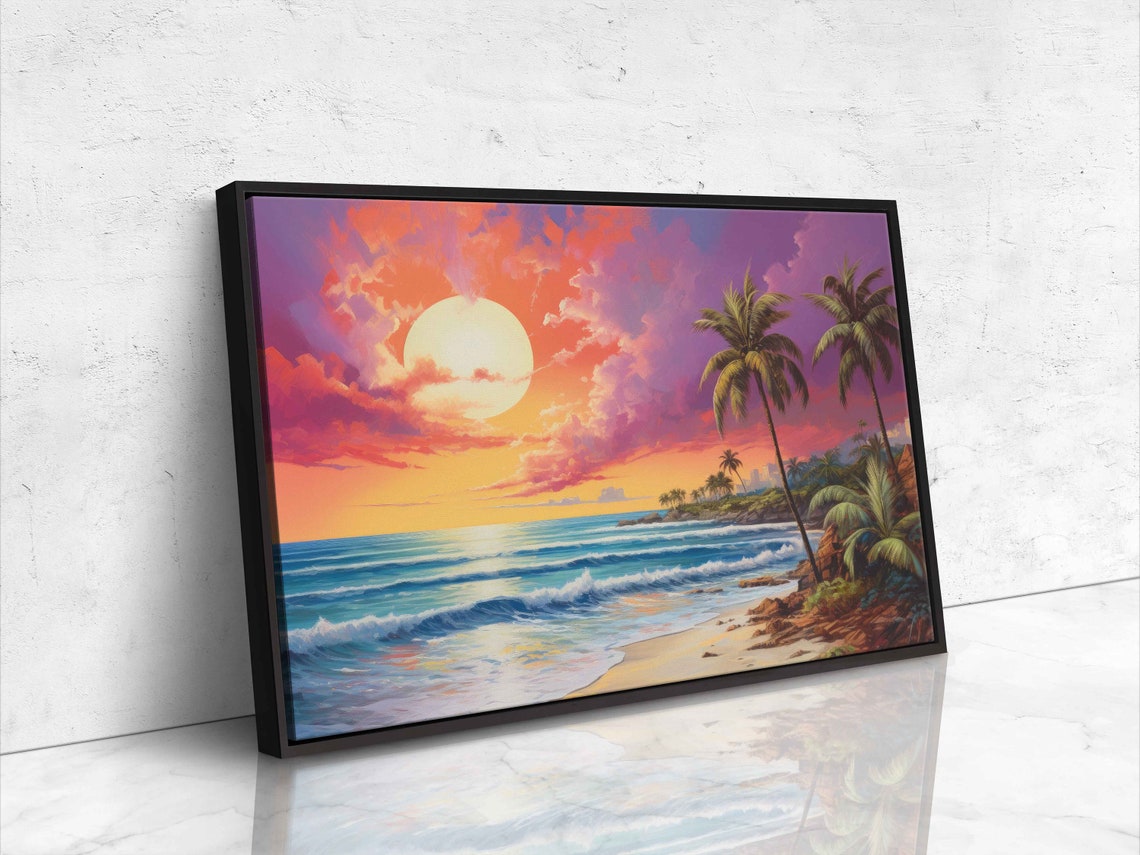 Sunset Tropical Beach Framed Print Ready To Hang - Image 4
