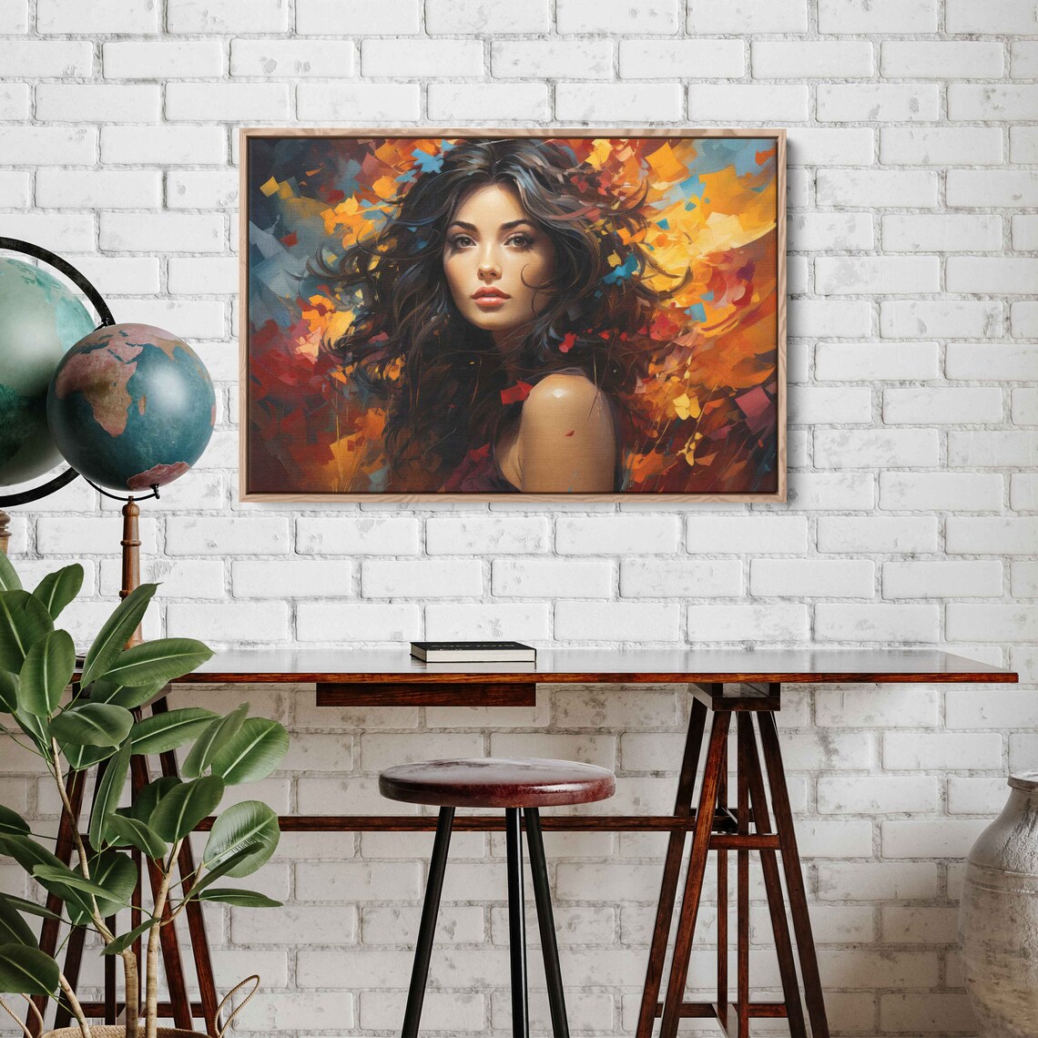 Palette Knife Woman Portrait Autumn Colors Modern Abstract Lady Art - Image 3