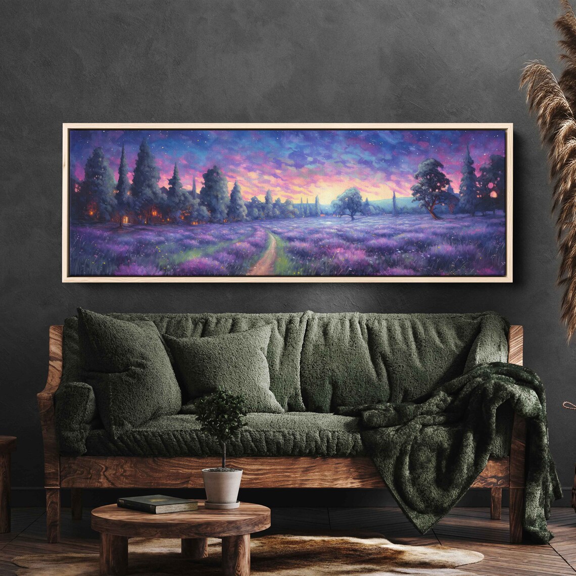 Lavender Field Sunset Dusk Panoramic Meadow Path Impressionist Art Poster - Image 3