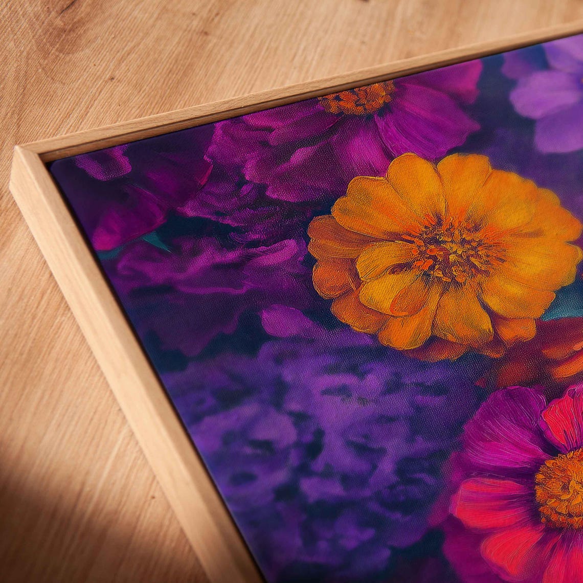 Vibrant Neon Flowers Close Up Purple Orange Bold Floral Art Poster - Image 2