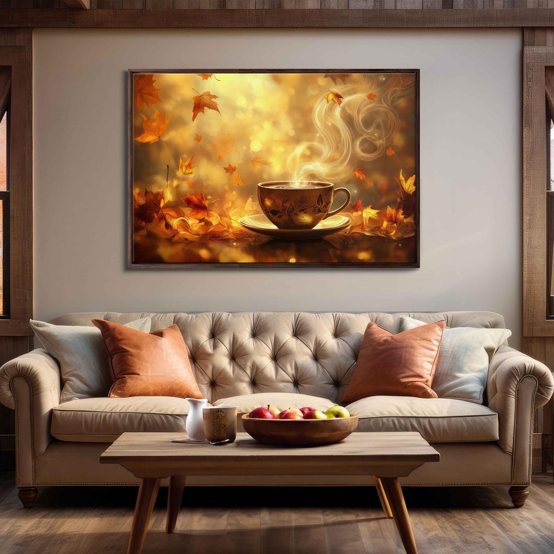 Golden Pumpkin Spice Latte Cup Autumn Maple Leaves Cozy Fall Poster - Image 3