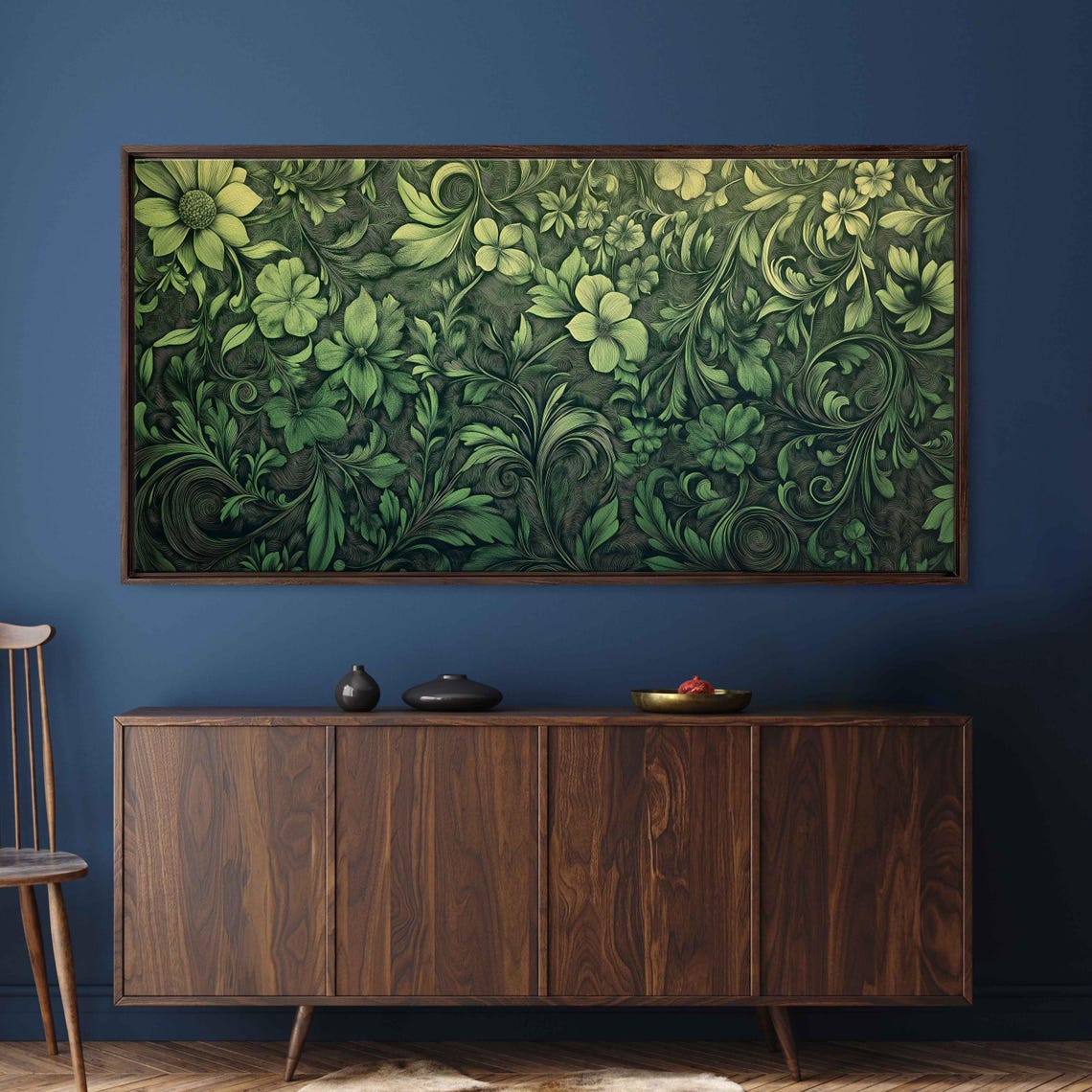Monochromatic Green Floral Damask Intricate Botanical Pattern Poster - Image 3
