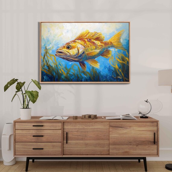 Majestic Saltwater Fish Wall Art Print Vivid Yellows And Blues Acrylic Painting