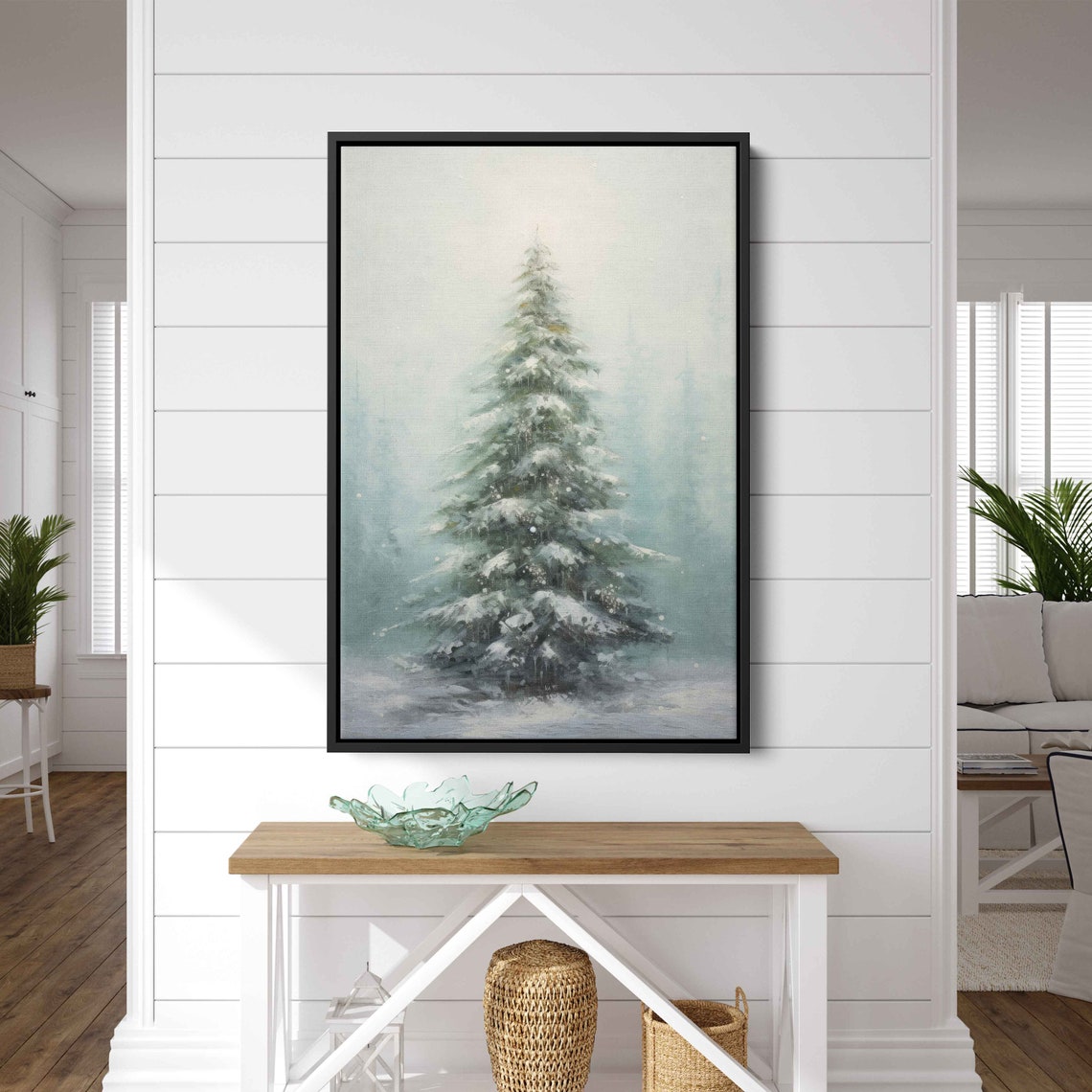 Snowy Evergreen Tree Winter Mist White Christmas Forest Poster - Image 2