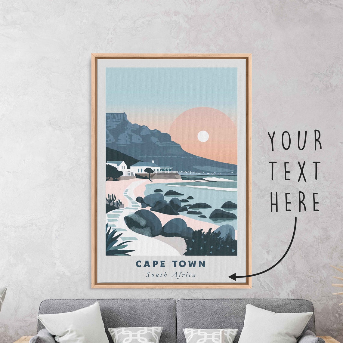 Cape Town South Africa Table Mountain Beach Boulders Travel Poster