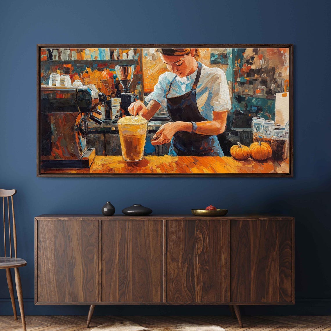 Barista Crafting Iced Coffee At Warm Espresso Bar Painting Print - Image 3