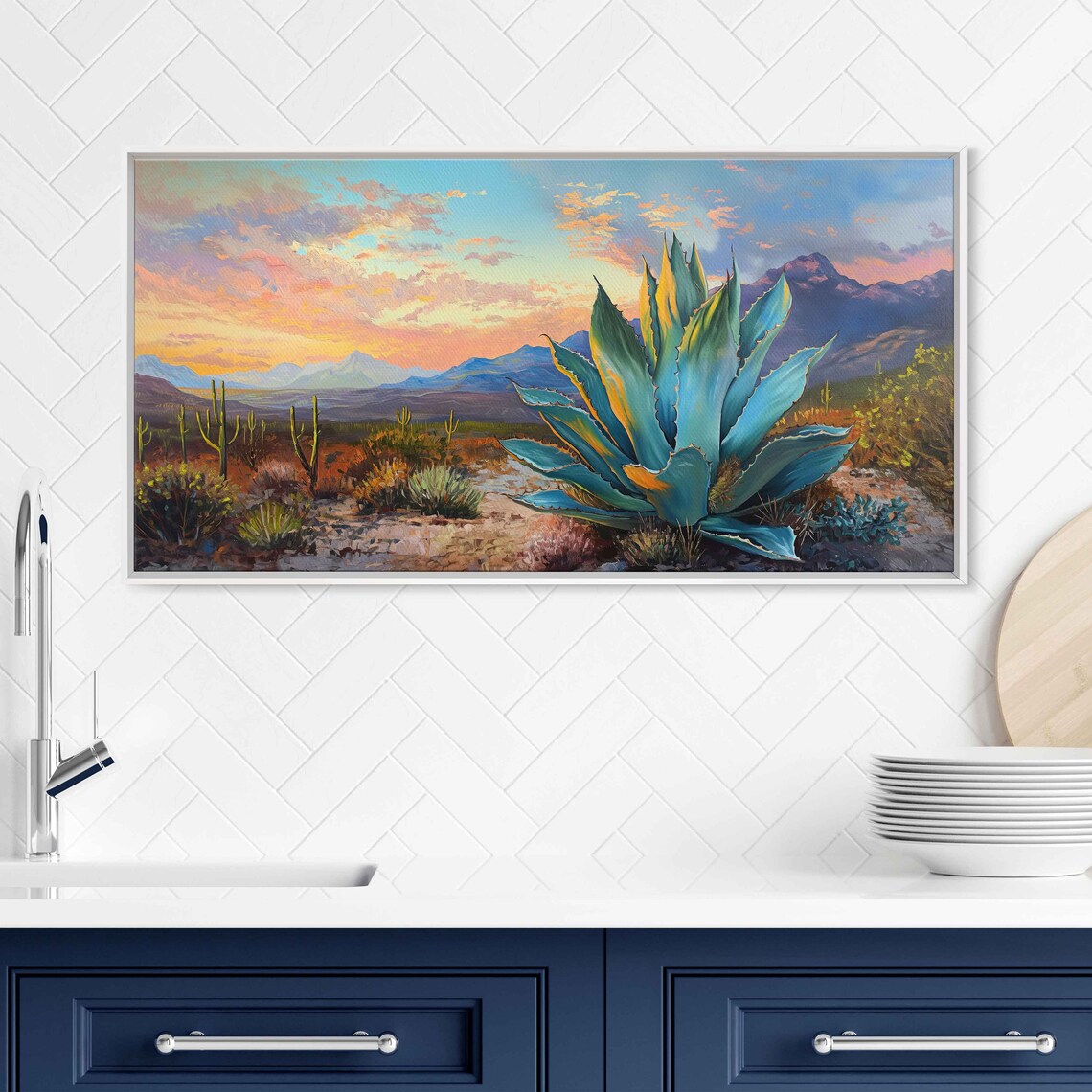 Agave Plant Desert Landscape Oil Painting Print - Image 3