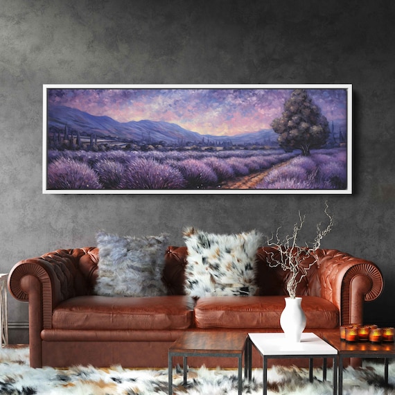 Lavender Field Hills Panoramic Sunset Purple Mountain View Art Print