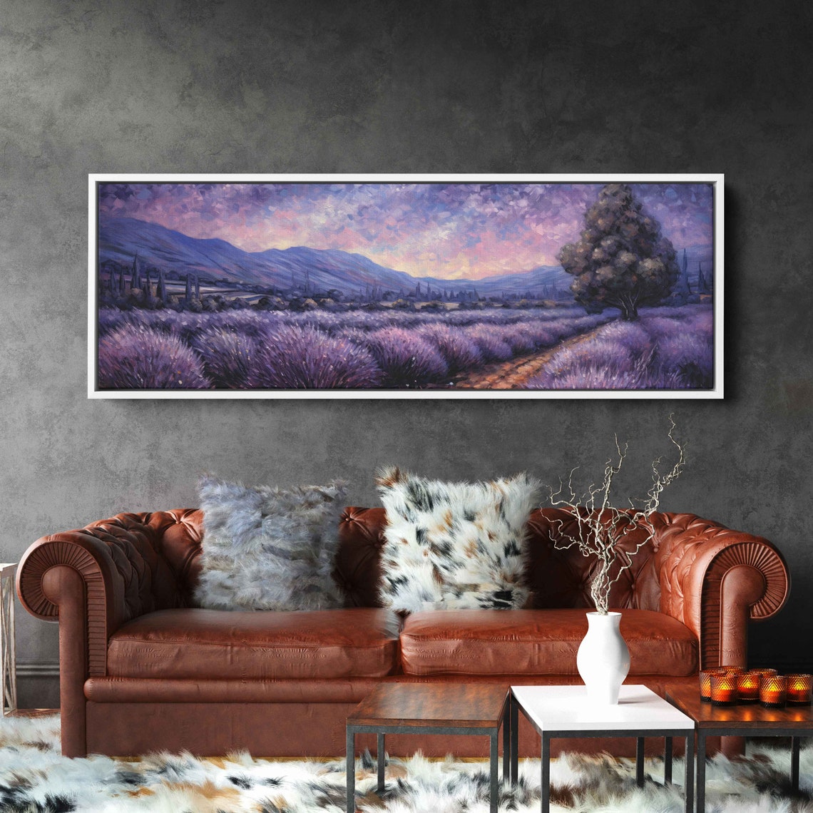 Lavender Field Hills Panoramic Sunset Purple Mountain View Art Print