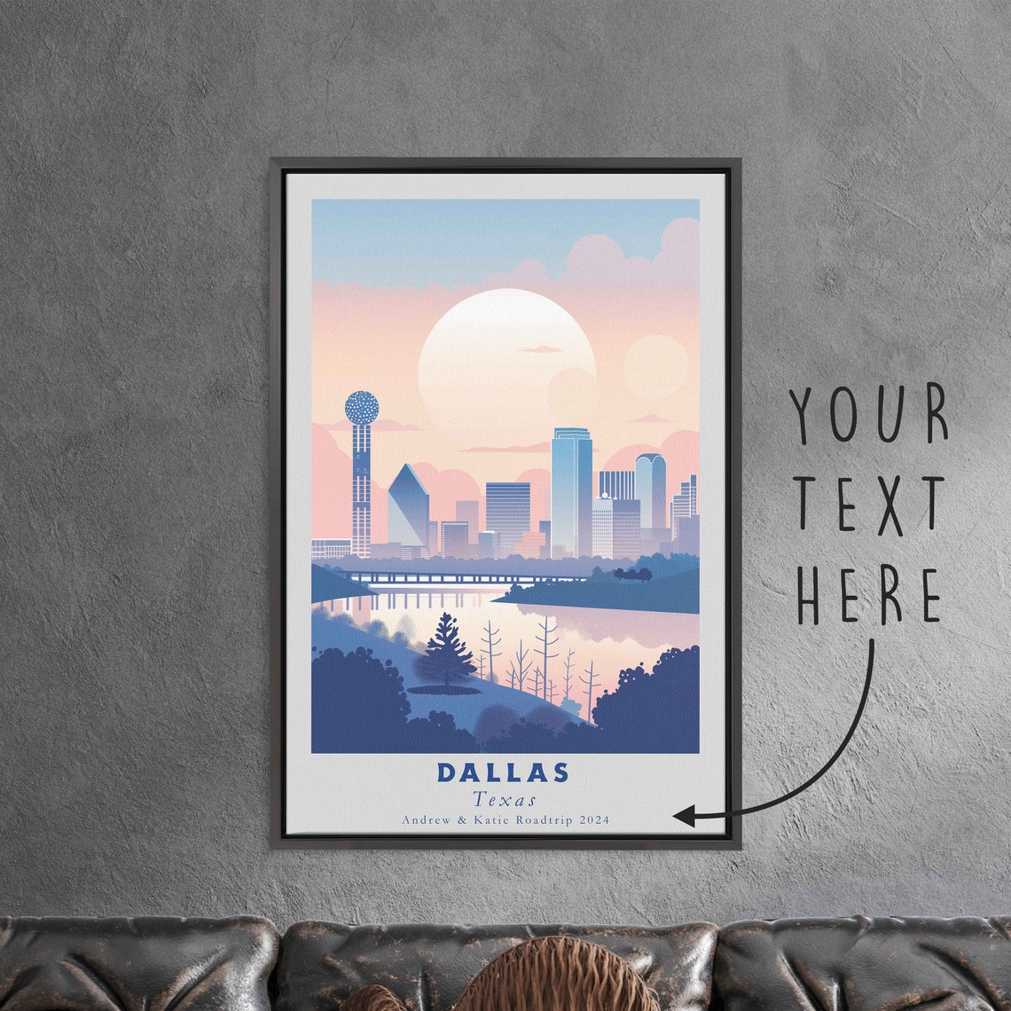 Dallas Texas Skyline Reunion Tower Sunset River View Travel Poster - Image 3