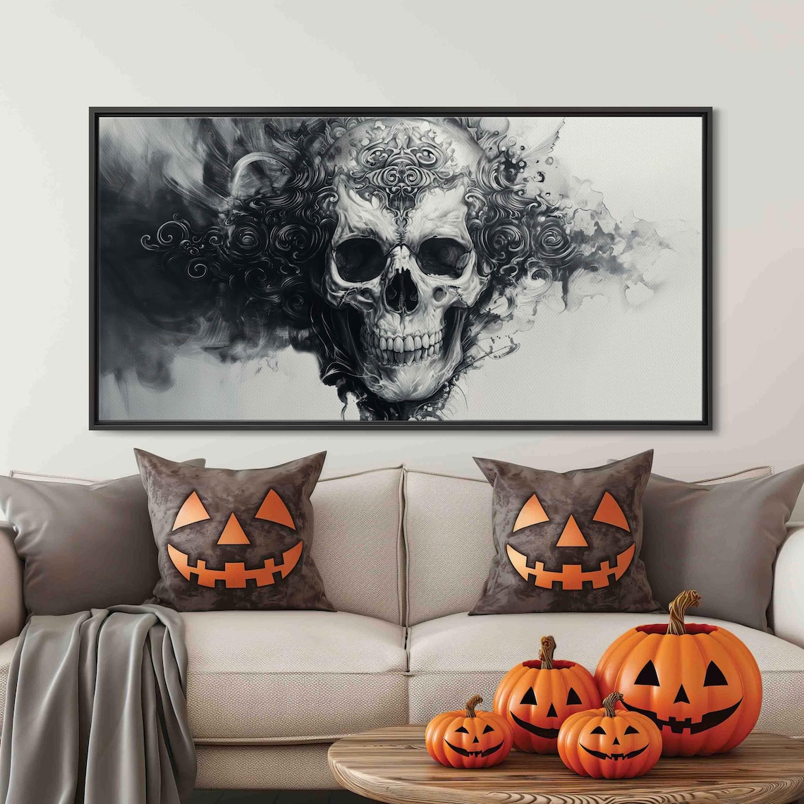 Ornate Skull Dissolving Into Smoke And Filigree Monochrome Gothic Art Poster - Image 3