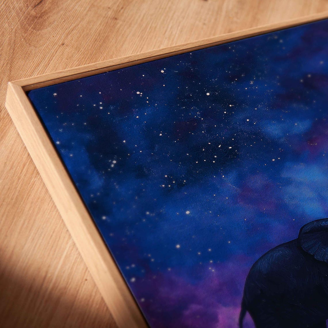 Elephant Family Under Starry Sky Wall Art Print Tranquil Night Scene - Image 2