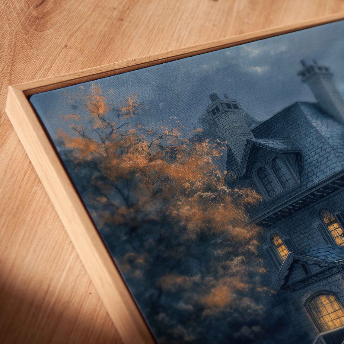 Haunted Mansion Under Full Moon Glowing Windows Night Poster - Image 2