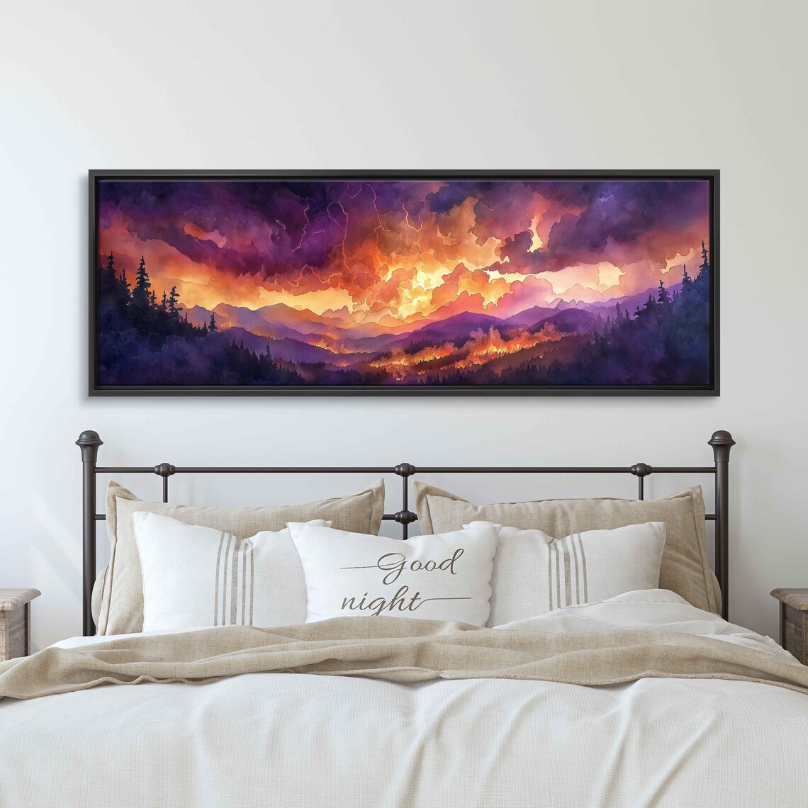 Dramatic Forest Fire Scene, Watercolor Vista
