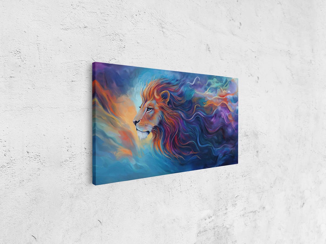 Majestic Lion Flowing Mane Abstract Color Waves Ethereal Art Poster - Image 4