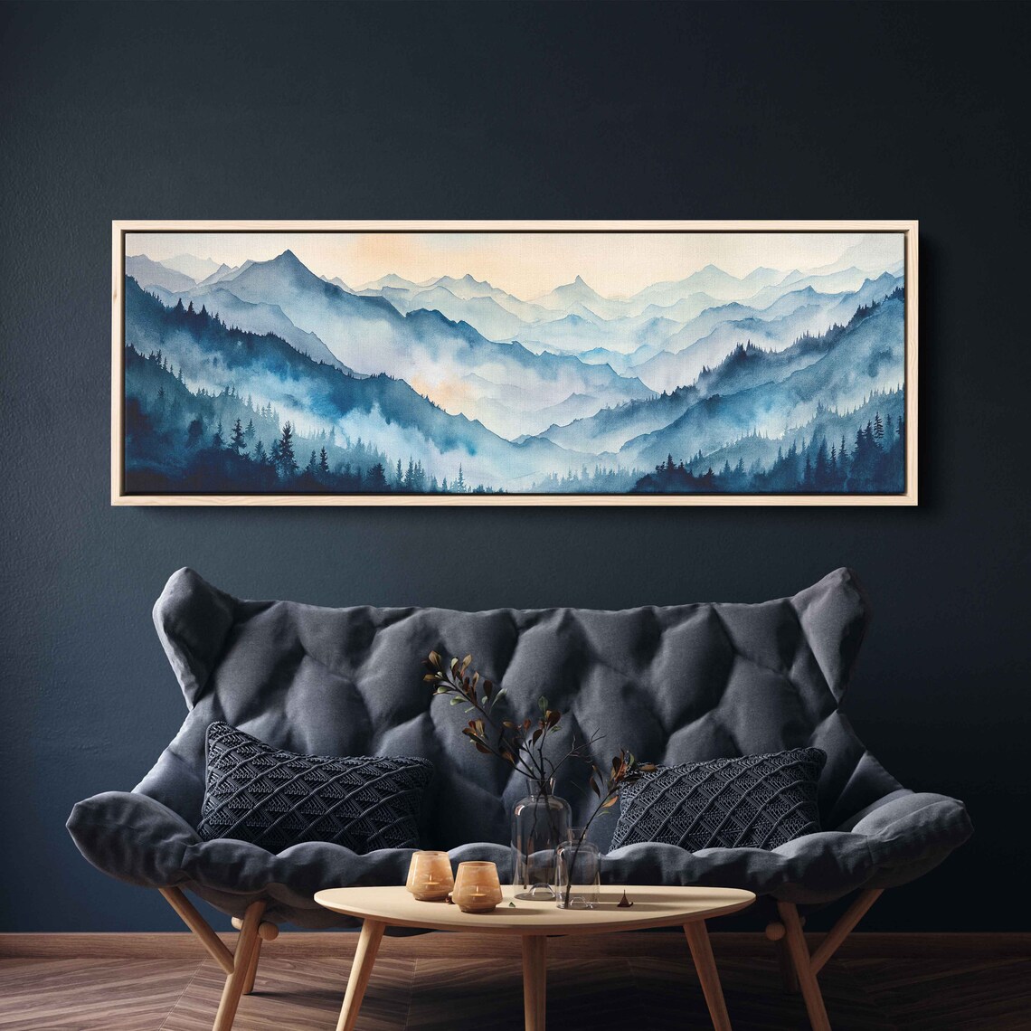 Foggy Mountain Landscape With Trees Painting Framed Print Ready To Hang