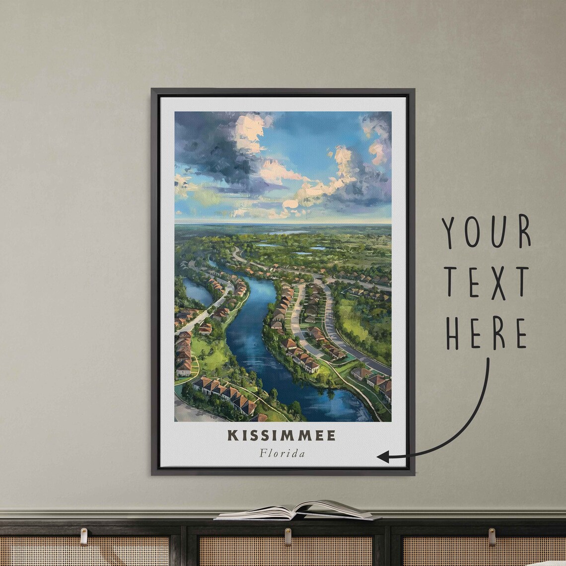 Kissimmee Florida Aerial Lake View Suburban Neighborhood Travel Poster