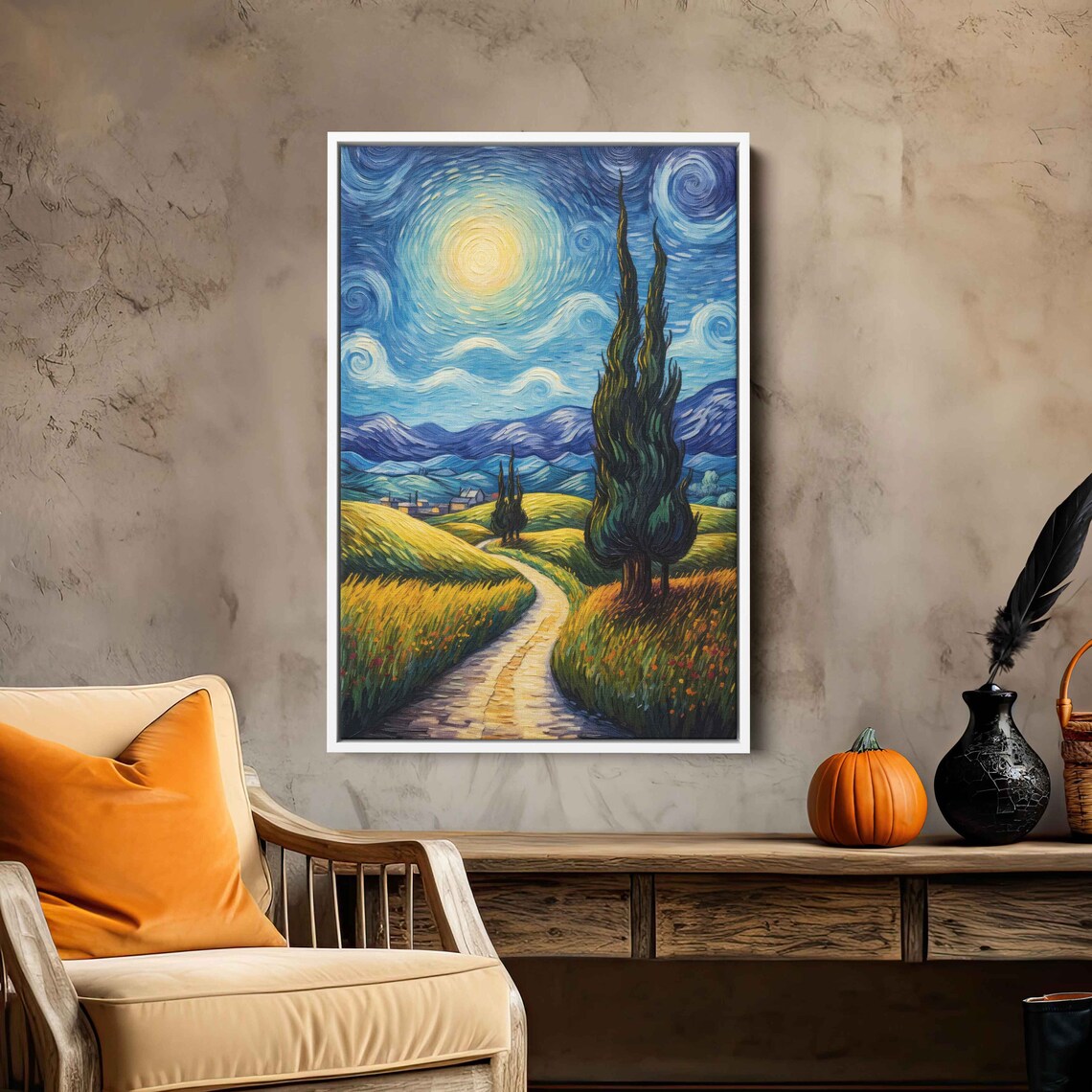 Starry Sun Rural Trail Cypress Trees Golden Wheat Field Van Gogh Art Print - Image 2
