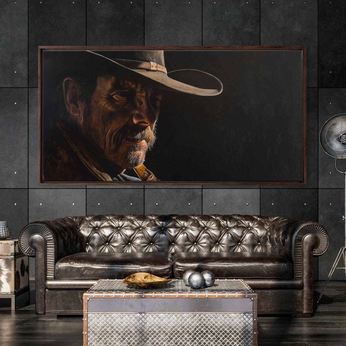 Dark Cowboy Portrait Half In Shadow Moody Western Wall Poster - Image 3