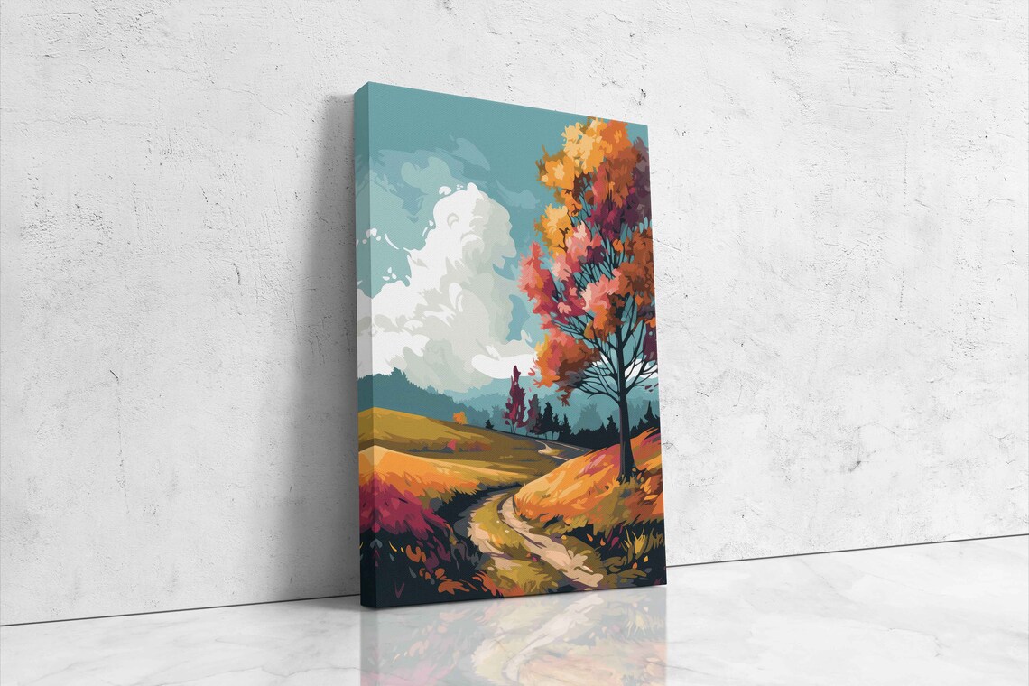 Autumn Country Road Rolling Hills Pop Art Landscape Travel Poster - Image 4
