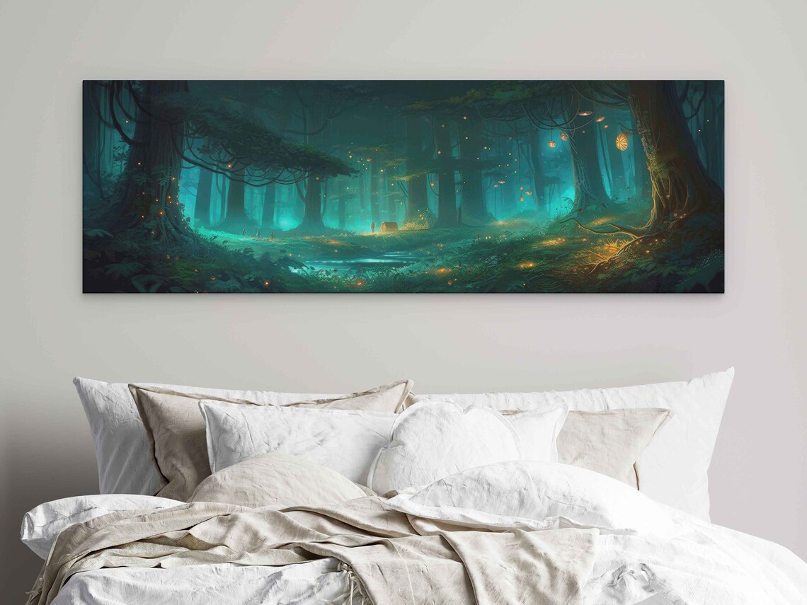 Enchanted Firefly Forest, Panoramic Wall Art Print
